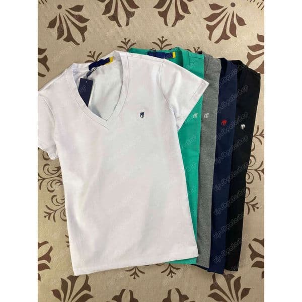 Designer Women T Shirts Horse Pony Embroidered Women Shirt Pure Cotton V Neck Designer T Shirt Solid Color Short Sleeve T-shirt Casual Summer Top Breathable Tee