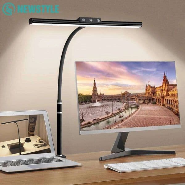 Computer Monitor LED Desk 5-Colour Temperature Stepless Dimming Flexible Gooseneck Ra80+ Eye-caring Home Reading Table Lamp 26H0319