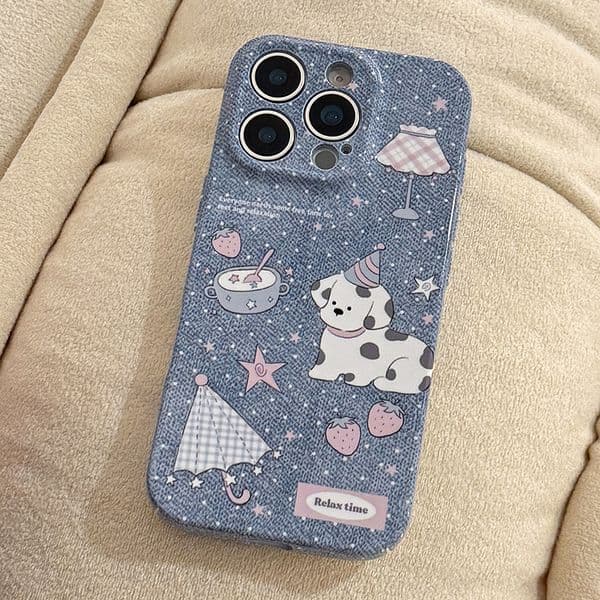 Cartoon Puppy Phone Case For Iphone 17 16 15 14 13 Pro 12 11 Max Plus 16Pro Denim Color 17Promax Phone Case 15Promax Creative 15Pro Cover 17Pro 16Promax 14Pro 13Pro Shell