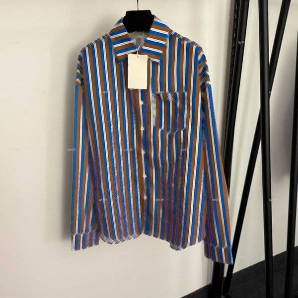 New lapel women coat spring lady tops women designer clothes color blocked striped long sleeved shirt A107X03N069