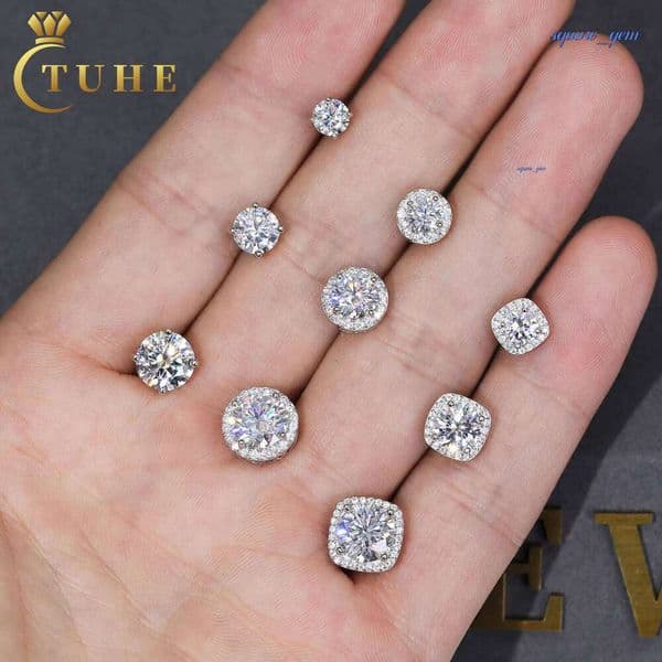 Pass Tester 5Mm 6.5Mm 8Mm Moissanite Magnetic 925 Sterling Silver Mossanite Diamond Halo Stud Earrings For Men