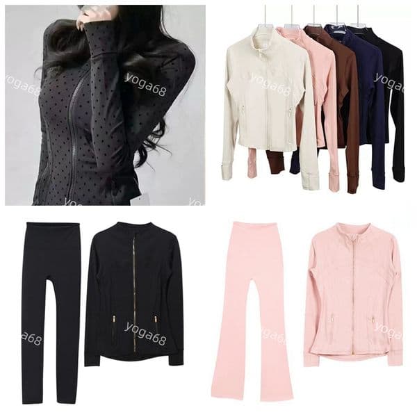 Womens Yoga Jacket sets Polka Dot Gold zipper definejackets leggings Hooded jacket Workout Sport Coat Fitness Jacket Sports Quick Dry Activewear Top Solid Zip