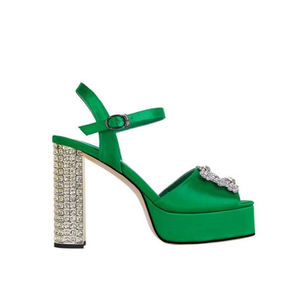 Chengdu Rhinestone Studded Square Toe Sandals 11cm Chunky Heel Open Side Evening Shoes