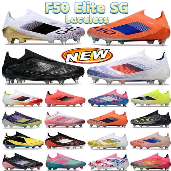Designer Football Boot Mens Boots Spikes f50 Elite Laceless SG soccer cleats shoes Coral Blaze Pack Multi Camo Pink fashion Men womens lace-up BOOTS Soft trainers