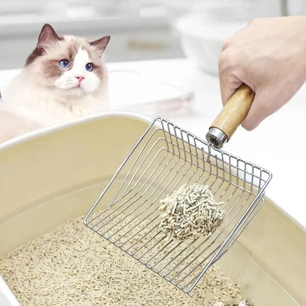 Stainless Steel Cat Litter Shovel Wooden Handle Shovel Easy To Clean Good-Looking Reduce Dust Suitable For Small Dog Toilets 260318