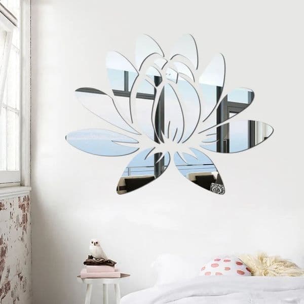 Lotus 3D Mirror Wall Sticker Home Living Room Bedroom Office Hallway Decorations Acrylic Reflective 260319
