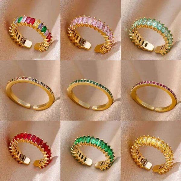 Jewelry Ring Mini Zircon Green Rings For Women Stainless Steel Gold Color Adjustable Finger Ring Engagement Wedding Christmas Jewelry Gift
