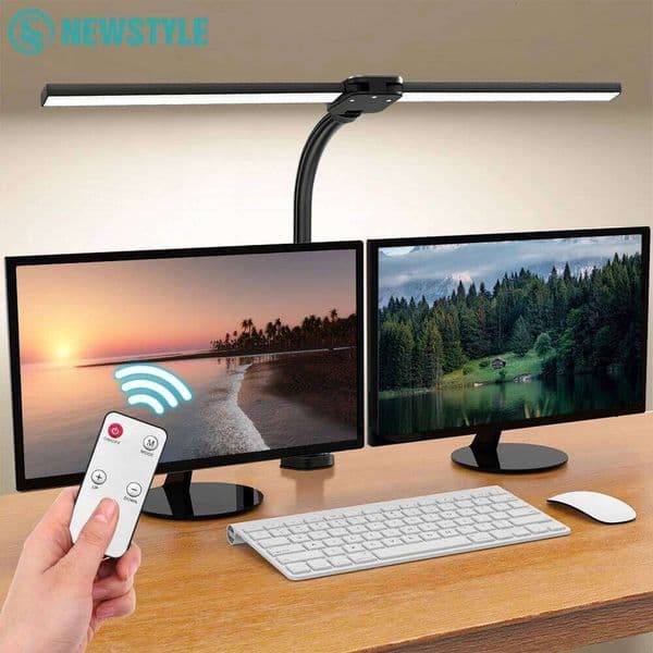 Computer Monitor LED 2-Head Clip 24W 80cm Head with Remote Control for Home Eye-Caring Nail Art Reading Desk Lamp 26H0319