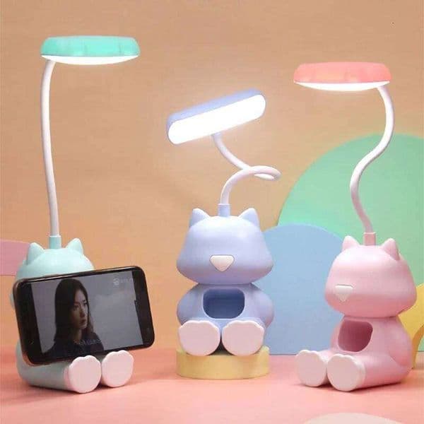 Cute Cat Flexible Led Study Desk with Phone Holder Bedside Color Adjust Table Lamp for Kids Student Room 26H0318