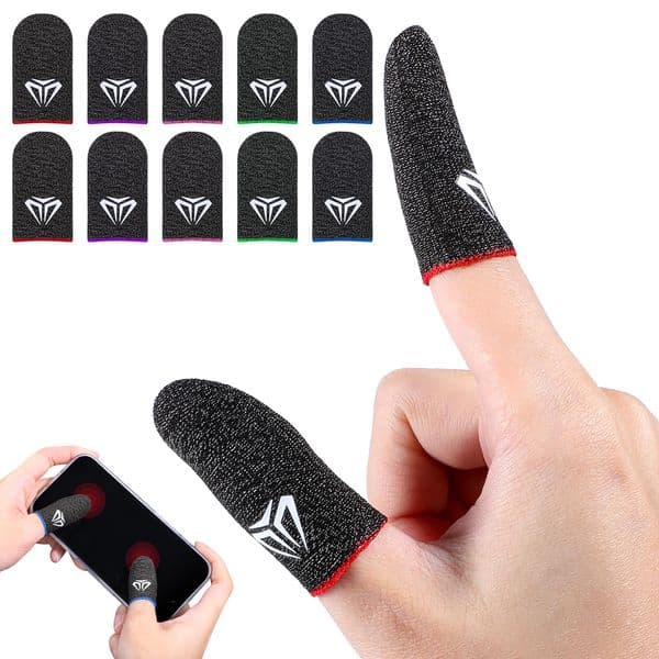 Gaming Finger Sleeve 0.3mm Fiber Anti-Sweat Breathable Seamless Touch Screen Thumb Finger Cover for PUBG Mobile Games, Fit All Touchscreen Devices, 5 Colors