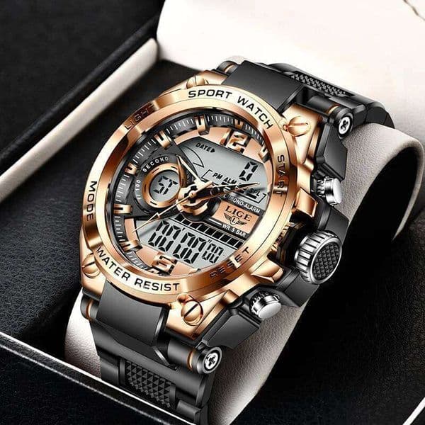 LIGE Military Men Watches Auto Date Week Man Fashion Luminous Mens Watch LED Digital Sports Waterproof Wristwatches Reloj