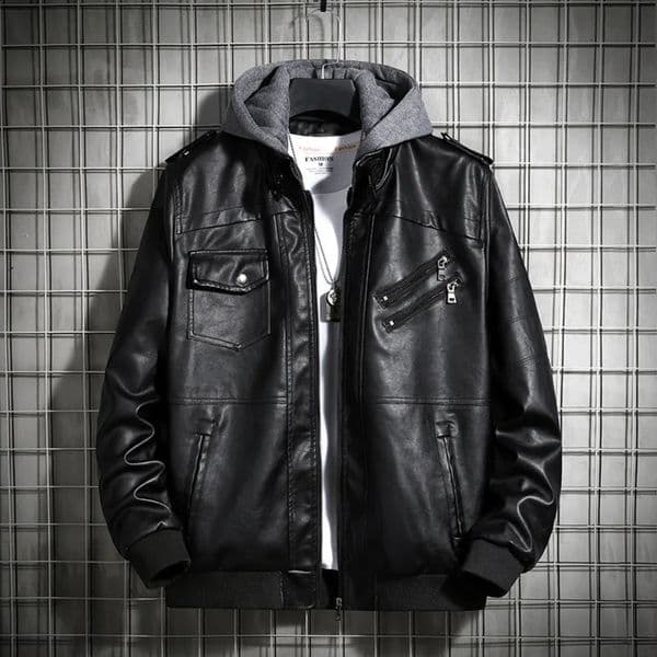 Hooded Leather Jacket Mens Jacket Winter PU Leather Coat Teenage Jackets Mens Motorcycle Leather Coat Harajuku 260319