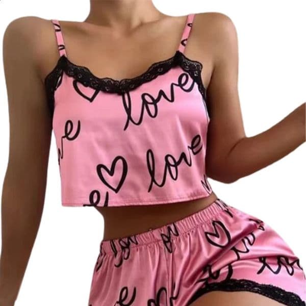 2 Pieces Set WomenS Pajama Shorts Suit Homewear Print Underwear Pijama Sexy Lingerie Camisoles Tanks Nighty Ladies Sleepwear 260318