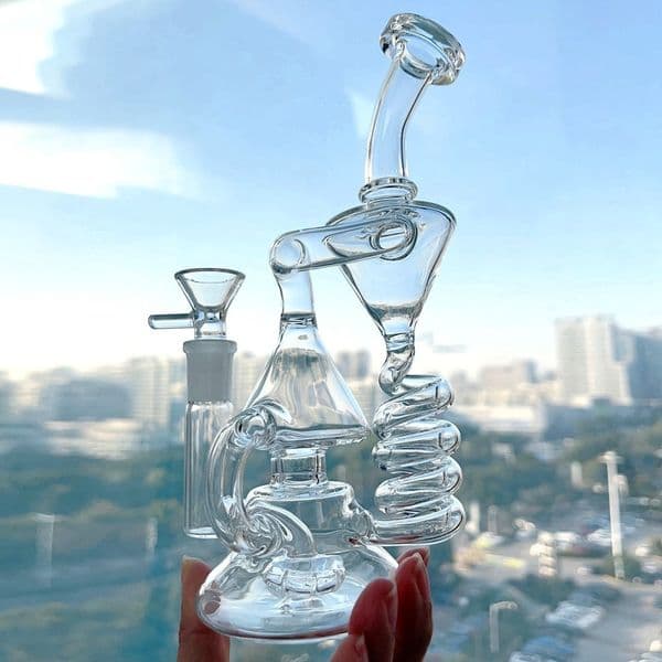 Thick glass Water Bongs Hookahs Shisha Smoking Water Pipes Bubbler Recycler Bong Smoke Accessory With 14mm bowl