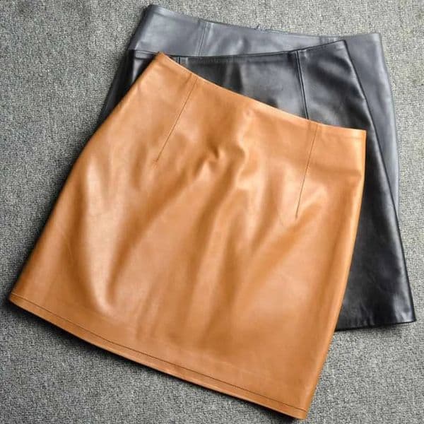 Genuine Leather 2025 A Line Slim Fit Wrap Buttocks Short Skirt Sheepskin High Waisted Skirt Womens Pure Leather Spanking Skirt 260319