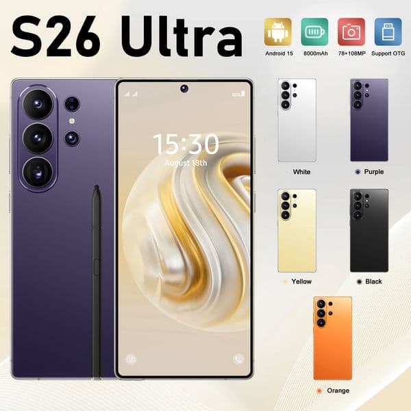 Brand New S26 Ultra 5G Mobile Phone 7.3 Inch AMOLED Screen Octa Core Processor 108MP Camera 8000mAh Battery 24GB 2TB Memory Fast Charging Cellphone