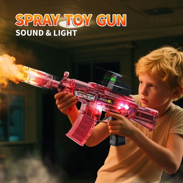 M416 Spray Fire Electric Toy Gun, Sound and Light Toy, Vibrating Telescopic Boy Simulation Music Gun with Smoke and Flashing Lights, Fully Automatic for Children