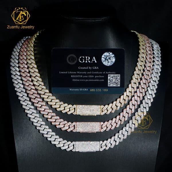 Hip Hop Jewelry 2rows 6mm 8mm VVS Moissanite Diamond Cuban Link Chain 925 Silver Moissanite Necklace