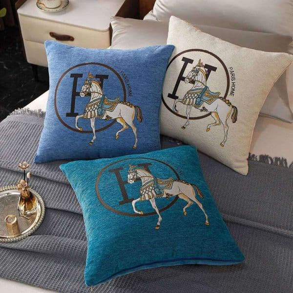 Pillow Case 45*45cm Home Decorative Chenille Cushion Horse Embroidered Jacquard Case Letter Pillowcasecase Office Sofa Pillowcase Cover 26Y0319