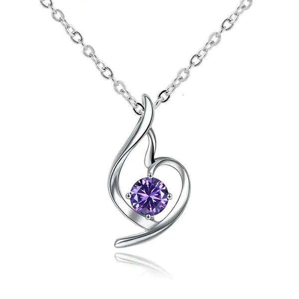 Huitan Charming Purple/White CZ Pendant Necklace for Women Temperament Elegant Bridal Wedding Neck Accessories Eternity Jewelry