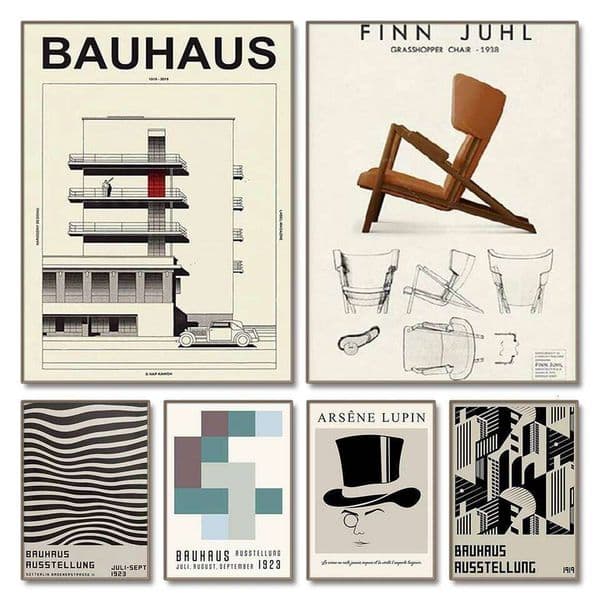 Black and White Modernism Exhibition Canvas Print Vintage Minimalist Bauhaus Painting Wall Art Posters For Home Decor 26Y0319