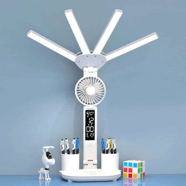 Eye-care Desk With Fan LED Display Digital Clock USB Table Lamp Touch Control 3 Color Reading Foldable Night Light 26H0319