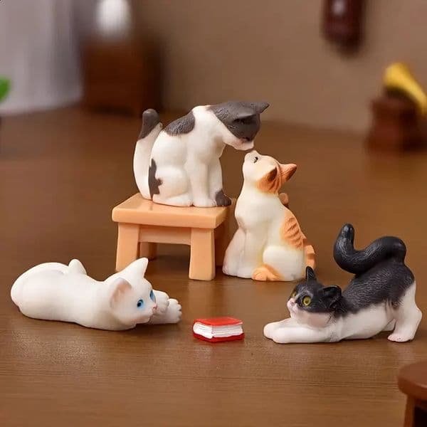 6pcs Vintage Cat Figurines Decor Resin Miniature Fairy Garden Accessories Tabletop Craft 260319