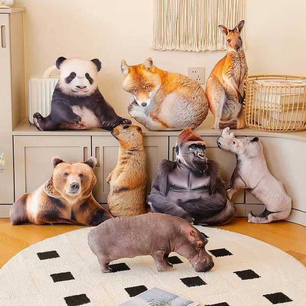 40cm Lifelike Real Animal Plush Doll Pillow Raccoon Panda Gorilla Lion Tiger Kangaroo Koala Hippo Bear Plush Pillow Home Decor J20260319