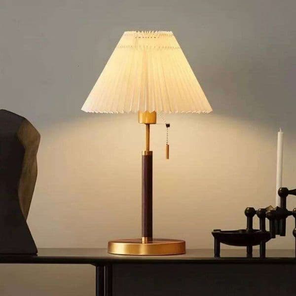 American Bedroom desk lamp, retro drawstring bedside lamp Decor Black Table Lamp Pleated Fabric Lampshade Gold Lighting Fixture 26W0319