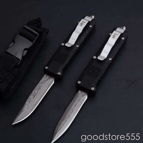 2Models C07 Mini pocket knife HK Fixed Blade Knife 2.83 couteau Damascus Blade, Zinc Aluminum fixed blade knife Alloy Handles