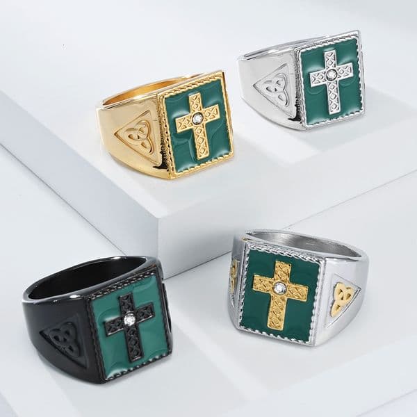 Nordic Viking Celtic Titanium Steel Cross Ring for Men, Unique and Personalized Eternal Knot Wrench Jewelry