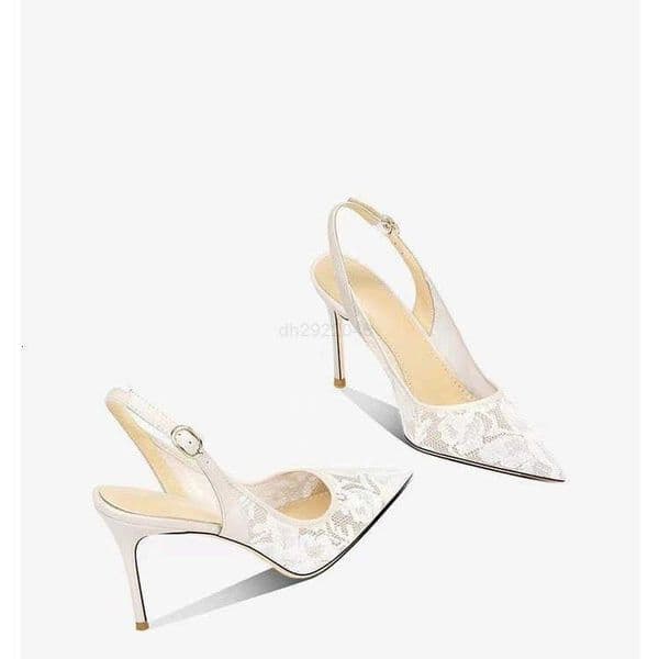 Free shipping Designer Dress Shoes Black lace fashionable sandals for women with slim heels pointed toe temperament high heels beige K260319