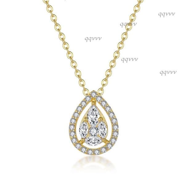 Elegant Gold Plated Womens Teardrop Pendant Necklace With Cubic Moissaniteia Jewelry For Weddings Parties Gift
