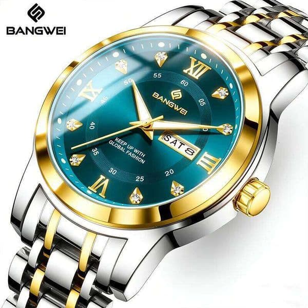 BANGWEI Luxury Wristwatch Waterproof Stainless Steel Luminous Men Watch Date Week Fashion Quartz Men's Watches Reloj