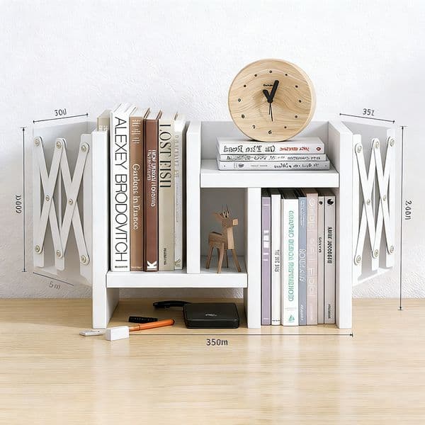 Warm white multi-functional bookshelf / Desktop layered storage rack