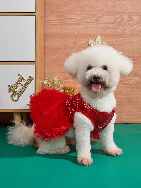 Dog Dress Girl Dog Sleeveless Clothes Sequin Pet Apparel Doggie Tutu with Tulle Cat Clothing Puppy Dresses Doggy Costume 260318