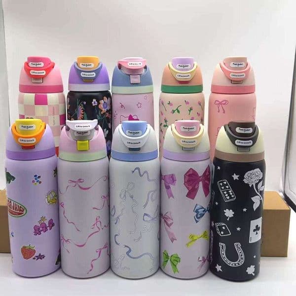 Designer Cups 24oz 32oz Large Capacity Tumblers Insulated Cup Outdoor Sports BowTie and Blue Pink Bows Water Bottles Portable Handhold Travel Car Mugs