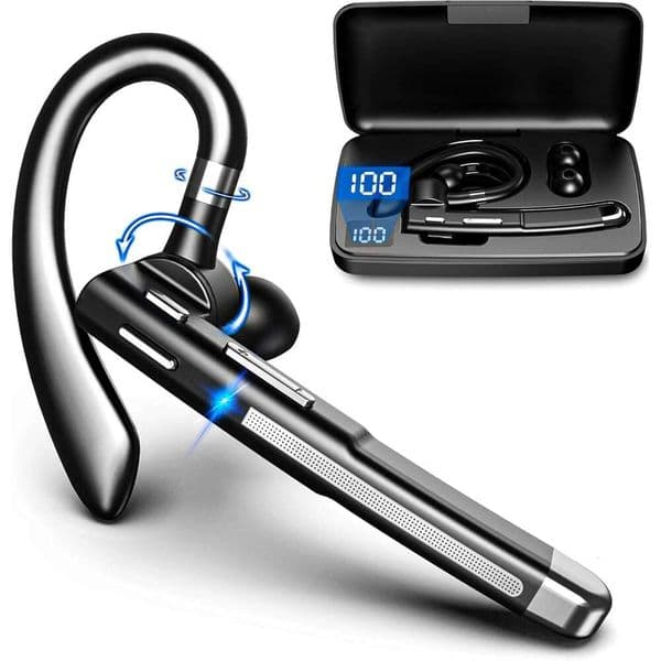 Bluetooth V6.1, 100 Hours Talk Time Single Earbud, CVC8.0 Noise Cancelling Headset, Wireless with Microphone Work, Driving Headset for Android, iOS,