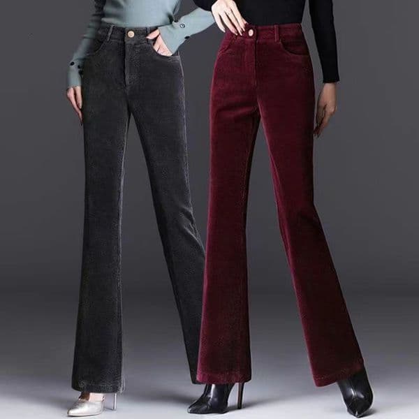 Corduroy spring, autumn, and winter, new high-waisted casual women, loose-fitting mom-style slightly flared corduroy pants for middle-aged women