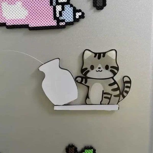 Cat Pushing Vase Refrigerator Magnets Home Decor Fridge Magnet Cat Whisker Collection Memorial Box Home Office Decor For Gift S26319{category}