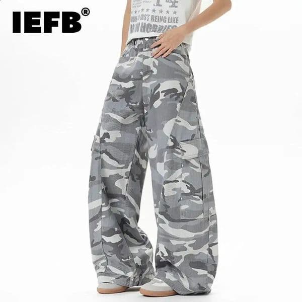 IEFB American Style Baggy Jeans Men Stylish High Street Printing Camouflage Wide Leg Male Curved Knife Denim Pants 9W3687 260319