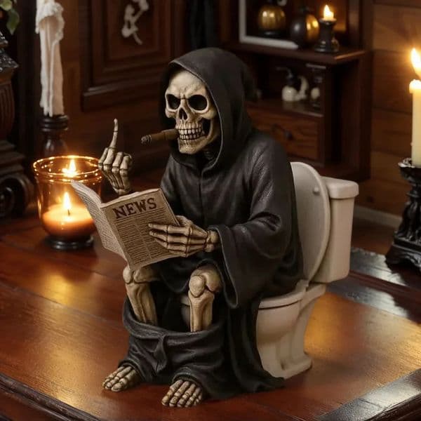 Gothic Spooky Skeleton Skull Middle Finger Reaper Figurine Miniatures Quirky Halloween Home Desktop Decor Resin Handicrafts 260319