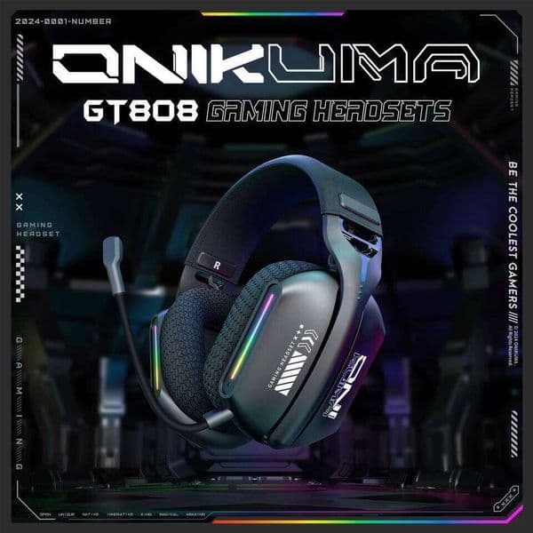 ONIKUMA Wireless Gaming Headset 2.4G/Wired/ 3 Modes Bendable HD Mic Soft Ear Pads Immersive Sound for PC//5 GT808 26L0320