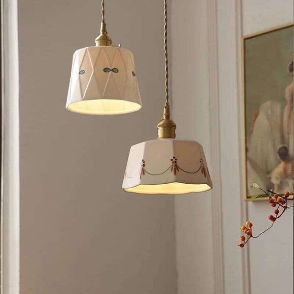 Japanese retro brass-glazed printed ceramic chandelier Simple bedroom bedside restaurant bar entrance bay window light 26L0320