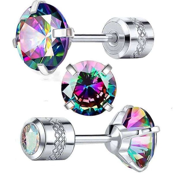 6mm CZ Screw Flat Back Earrings Women Girls Hypoallergenic for Sensitive Ears New Design Rainbow Cubic Zirconia Stud Earring S260319