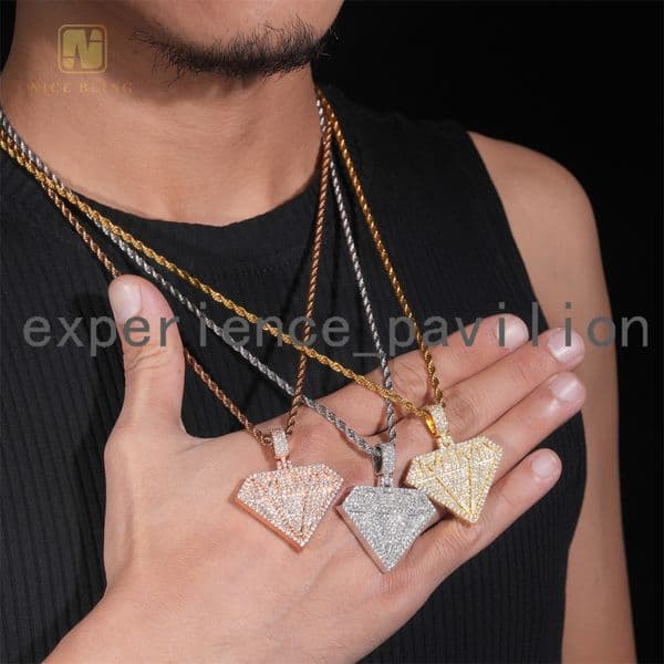 925 Sterling Silver Custom Gemstone Shape Pendant Hip Hop Moissanite Jewelry Ice Out VVS Moissanite Diamond Pendant Necklace