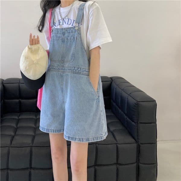 Denim Overalls For Women Summer Korean Version Essentials New Loose Fit Covering Flaws Designer Pants Wide Leg Pants Petite Essential Shorts Shorts Age-reducing