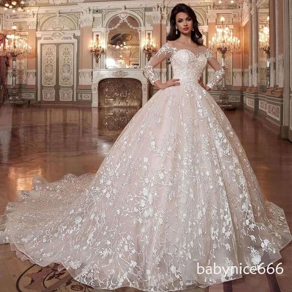 Robe Mariee Princesse De Shiny Beading Crystal Waist Lace Ball Gown Wedding Dresses 0605