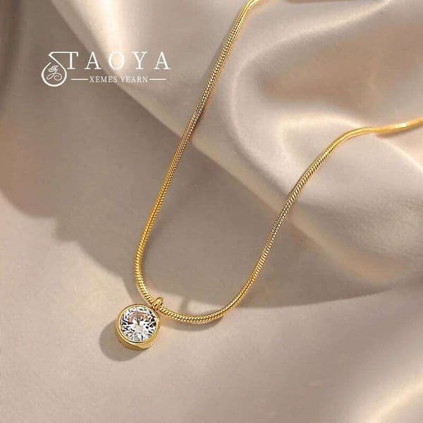 2025 New Simple Design Shiny Zircon Pendant Stainless Steel Gold Colour Necklace Girls' Collar Chain Fashion Jewelry For Women 26W0320