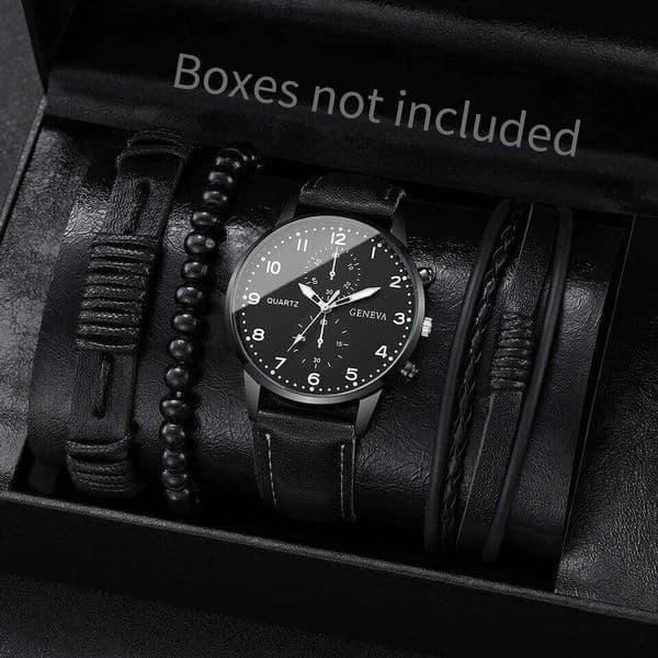 4/5PCS Fashion Men's Watches Man Business Quartz Wristwatch Vintage Leather Bracelets Set Reloj HombreWithout Box